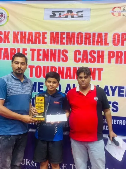 Arnav Jain, the U-13 Boys Winner at the SK Khare Memorial cash prize tournament.