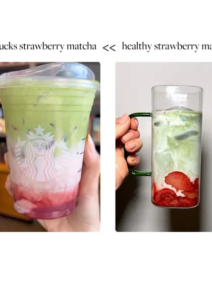 A simple healthy swap: homemade strawberry matcha is far better than a sugary store-bought version. This image shows how you can enjoy your favorite drinks without the guilt.