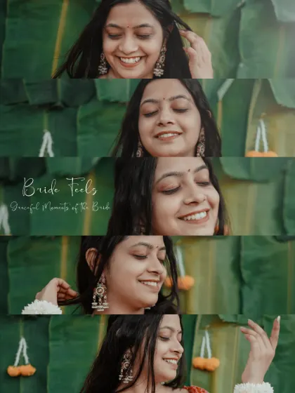 A creative collage titled 'Bride Feels', capturing a series of the bride's graceful and happy moments.