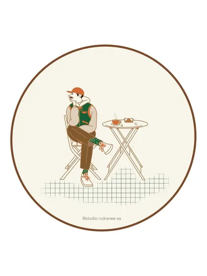 This illustration depicts a quiet, personal moment: enjoying a coffee and a pastry alone at a small cafe table. It's a celebration of the simple, peaceful rituals in life.