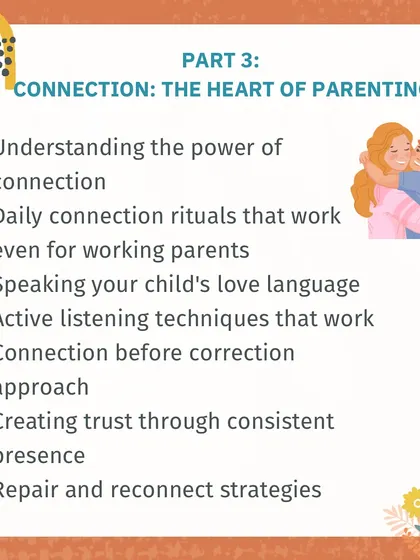 Part 3 of my workshop is all about Connection. I teach daily connection rituals, active listening, and repair strategies.