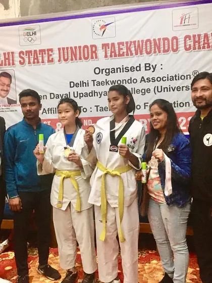 More proud moments from the 38th Delhi State Junior Taekwondo Championship. Our champions Khushi and Priya with their well-earned gold medals.