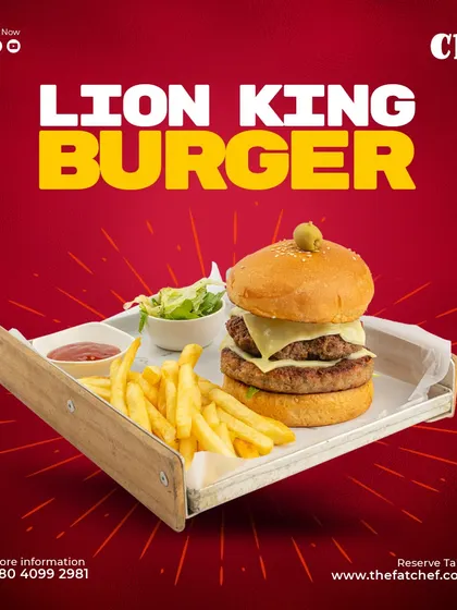 Heaven between two buns. Our Lion King Burger is a towering creation with double patties and cheese, guaranteed to satisfy the biggest of appetites.