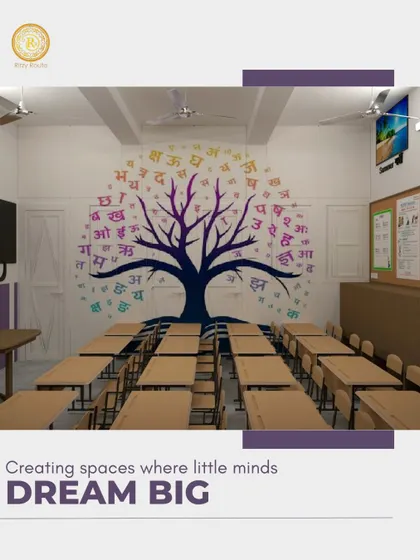 Creating spaces where little minds dream big. This classroom design features a beautiful "tree of knowledge" mural, making learning a vibrant and inspiring experience.