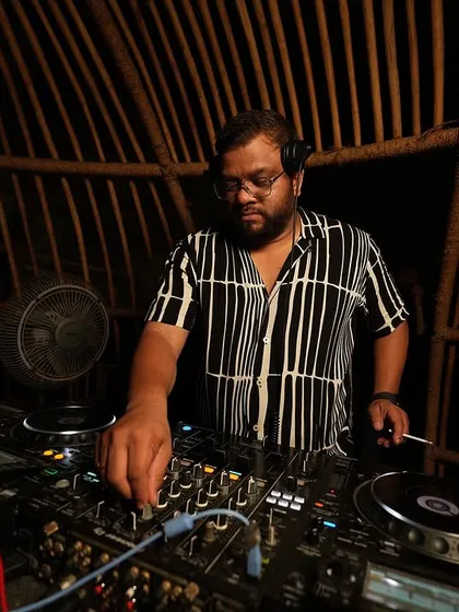 A focused moment at the decks during a gig in Goa. The beach vibes were incredible.