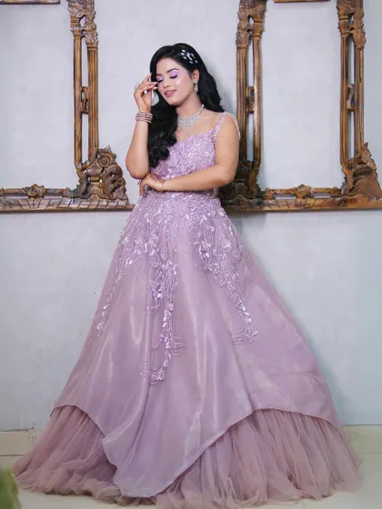 A final look at the lavender princess gown, a perfect choice for anyone wanting to feel like royalty.