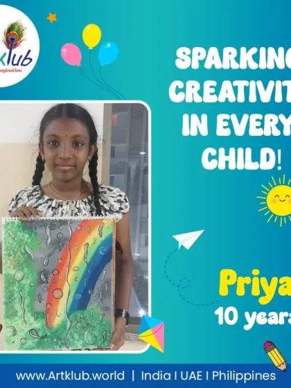 Ten-year-old Priya sparks her creativity with this unique and hopeful painting of a rainbow appearing through the rain.