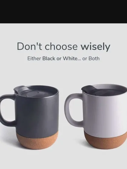 The ceramic cork-base mugs are available in both black and white. They have a modern, minimalist design that looks great with or without personalization.