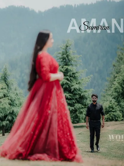 An artistic shot with the focus on the groom as he walks towards the out-of-focus bride. The text overlay adds a personal touch to this pre-wedding photo.