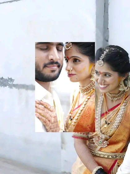 This collage captures the sweet, candid moments of a couple's wedding day. Their gentle interactions and happy smiles tell a story of love and new beginnings.