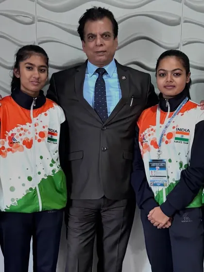 The female kata team at the Commonwealth Championship. Their performance was outstanding, contributing significantly to India's top position.