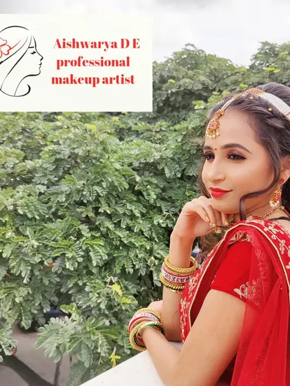 A complete festive look from a recent photoshoot. The makeup is fresh and radiant, paired with an elegant updo and a beautiful red lehenga, perfect for a sangeet or reception.