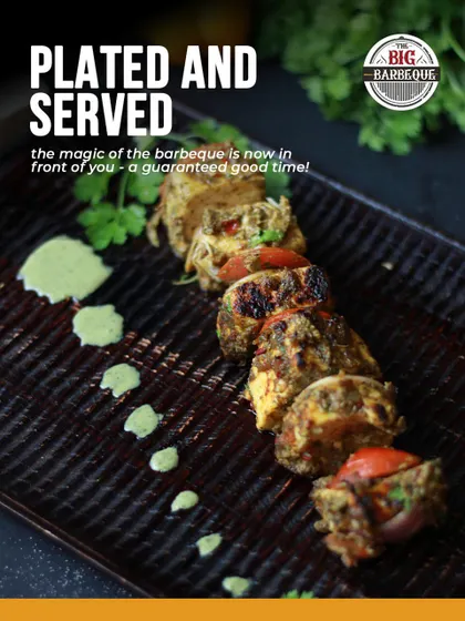 Plated and served with care. The magic of the barbeque is now in front of you, featuring perfectly grilled paneer tikka with onions and tomatoes.