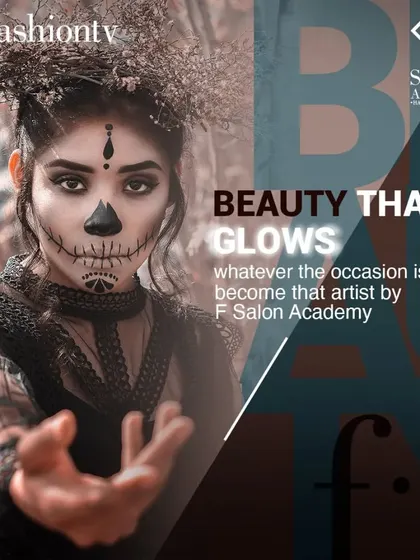 A promotional image featuring a "Day of the Dead" inspired makeup look, representing the creative and artistic skills taught in our advanced cosmetology courses.