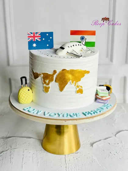 Bon Voyage. This cake is a sweet celebration of new beginnings and soaring dreams, perfect for someone embarking on a journey to a new country.