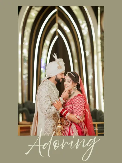 A tender moment captured in a stylish frame. The groom gently caresses the bride's face, a simple gesture that speaks volumes.