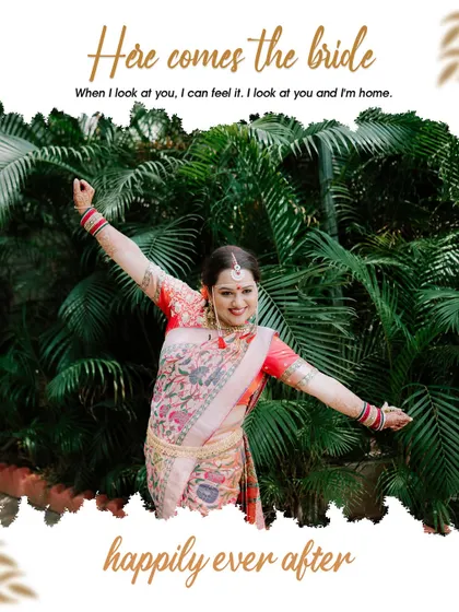 A joyful portrait of the bride with her arms outstretched, celebrating her special day.