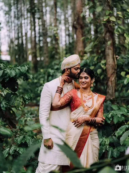 A duplicate of the tender moment in the coffee estate, a perfect example of a romantic wedding portrait.