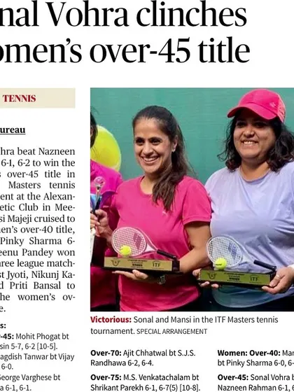 We love seeing our players' success featured in the news. This article celebrates Sonal Vohra clinching the women's over-45 title at an ITF Masters tournament.