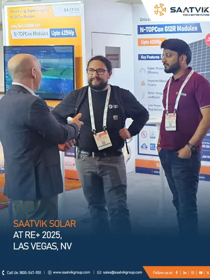 Our team engaging with innovators and partners at RE+ 2025 in Las Vegas. These global platforms allow us to connect with thought leaders and represent India's growing strength in the renewable energy sector.