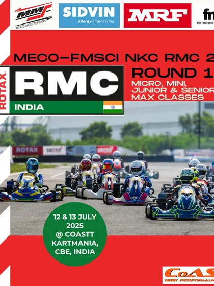 The official announcement for Round 1 of the 2025 National Karting Championship at CoASTT Kartmania, Coimbatore, kicking off the season for all four Rotax Max classes.