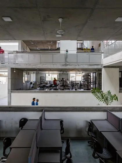 A duplicate image of the library and study carrels overlooking the main spine at VIT.