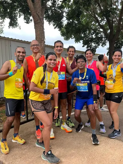 The team after finishing the Bengaluru Ultra. Ultra marathons are a huge test of endurance, and our runners were fantastic.