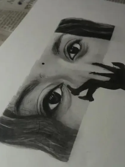 A conceptual artwork where a silhouette appears to be climbing or falling within the gaze of a pair of eyes. This piece is about the internal struggles and journeys we all face.