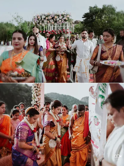 A diptych showing the bride's procession and her participation in the ceremony rituals.