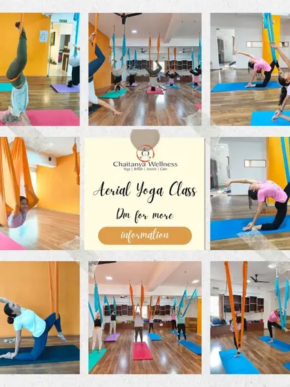 A collage from our Aerial Yoga classes. Explore inversions, flows, and deep stretches with the support of a silk hammock. DM us for more information!