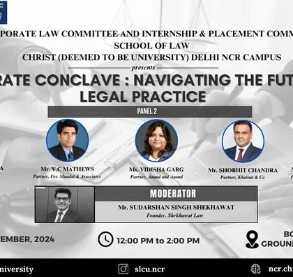 This graphic announces our Partner, V.C. Mathews, as a speaker at a Corporate Conclave on the future of legal practice. His session on IPR Litigation addresses critical challenges in intellectual property disputes.
