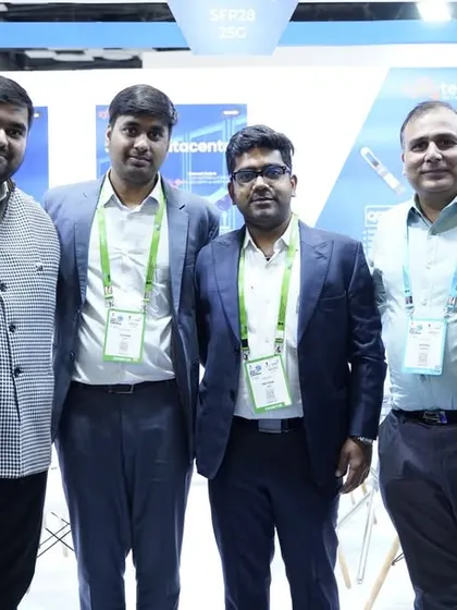 Our team with industry experts and clients at the India Mobile Congress (IMC) 2023, discussing our 'Made in India' optical transceivers.