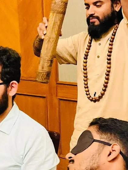 Here I am using a bamboo rattle, an instrument that mimics the sound of rain. This natural sound is very grounding and helps participants connect with the earth element during the sound journey.