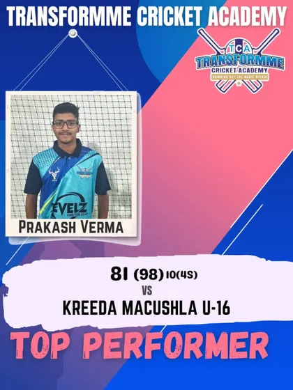 Prakash Verma played a crucial innings, scoring 81 runs in the U-16 test match. His performance was vital for the team and demonstrated his reliability as a top-order batsman.