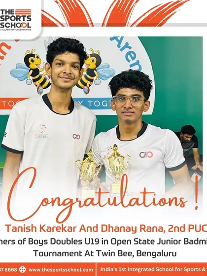 Tanish Karekar and Dhanay Rana are crowned winners of the U19 Boys Doubles at the Open State Junior Badminton Tournament.