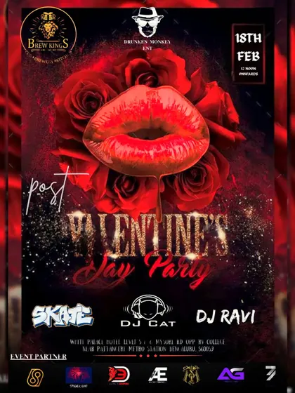 A "Post Valentine's Day Party" flyer with a romantic and edgy theme.