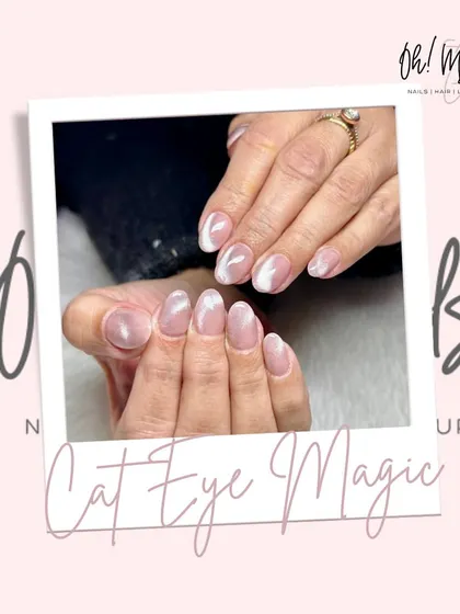 Mesmerizing and magnetic. This white cat eye design creates a soft, pearlescent shimmer that moves with the light, offering a unique and elegant finish.