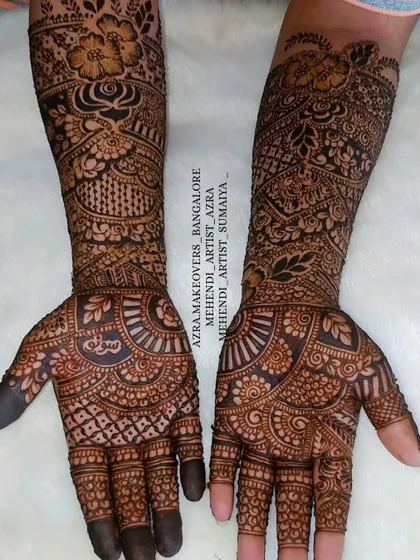This Indo-Arabic fusion bridal design combines bold elements with intricate patterns for a unique and striking look.