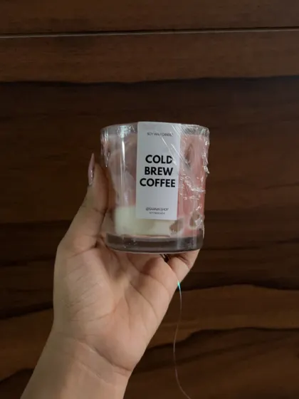 This cold brew coffee scented candle is a unique and trendy item that I love to add to my hampers for a cozy touch.
