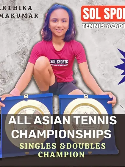 An outstanding performance from Karthika Padmakumar at the Girls U14 ATF All Asian Tennis Championships, winning both the Singles and Doubles titles.