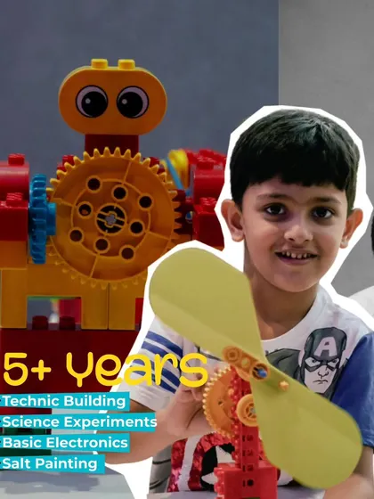 Our summer camp for 5+ year olds includes technic building, science experiments, basic electronics, and salt painting.