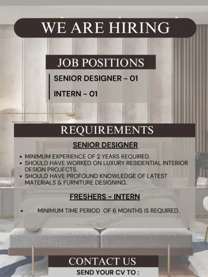 Flyp Designs in New Delhi is hiring a Senior Designer with 2 years of experience in luxury residential projects and a fresher intern for a 6-month period.