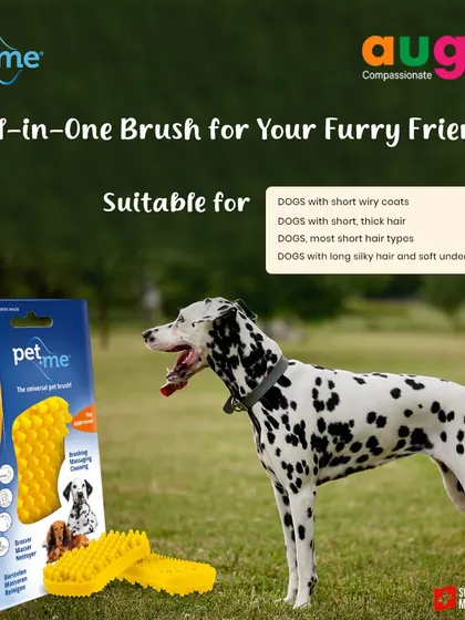 This all-in-one brush is suitable for many different coat types, including dogs with short wiry coats, thick hair, or long silky hair with a soft undercoat.