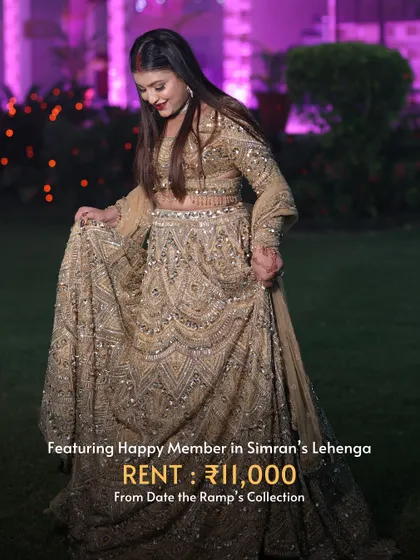 Featuring a happy member in a gorgeous lehenga she rented for ₹11,000, a smart alternative to its ₹75,000 price tag.