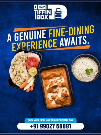 You can enjoy a fine-dining experience right at your desk or home. This meal features naan with a creamy curry and a side of rice, all packed neatly for a premium meal experience.