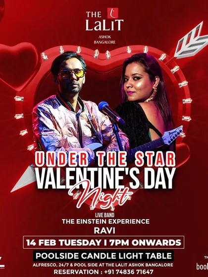 Our official poster for a special Valentine's Day performance at The Lalit Ashok, Bangalore. We are a popular choice for romantic and festive events.
