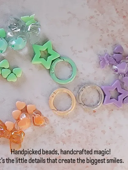 Handpicked beads, handcrafted magic. This shot shows the raw materials I use for my pastel beaded charms, giving you a peek into the little details that create the biggest smiles.