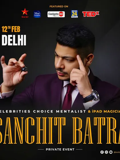 Announcing a private event in Delhi with a focus on my mentalism and close-up magic skills.