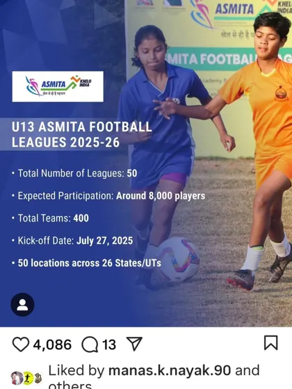 An informational graphic for the U13 Asmita Football League, a nationwide event our women's team participates in. This shows the scale and ambition of the competitions we target.