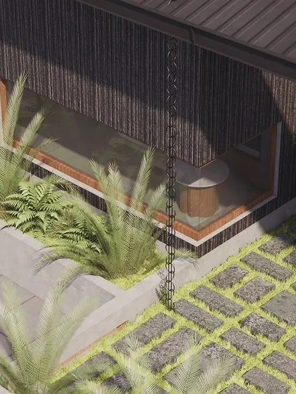 **Upcoming Residence, Ahmedabad:** A render detail of a corner window in a future project. We love exploring how simple architectural elements like this can create beautiful, light-filled moments in a home.